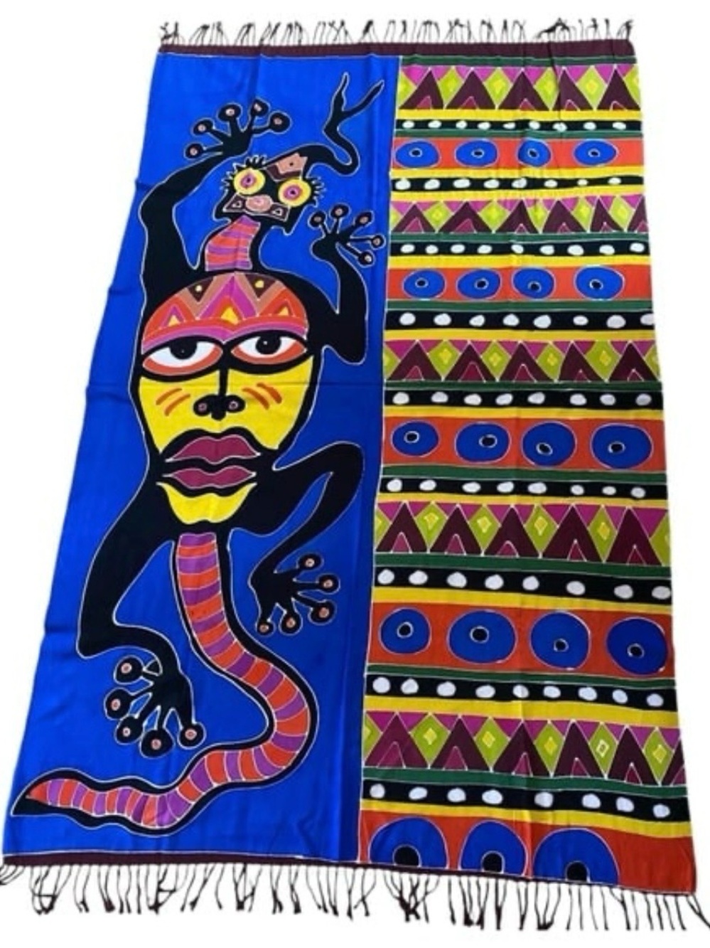 Folk Art Gecko Sarong Beach Wrap Large Colorful Abstract Boho Festival Statement